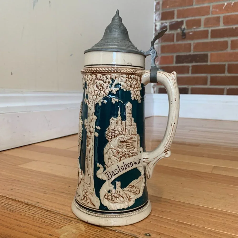 Vintage German Beer Stein Handgemalt with Pewter Lid - Picture 12 of 13